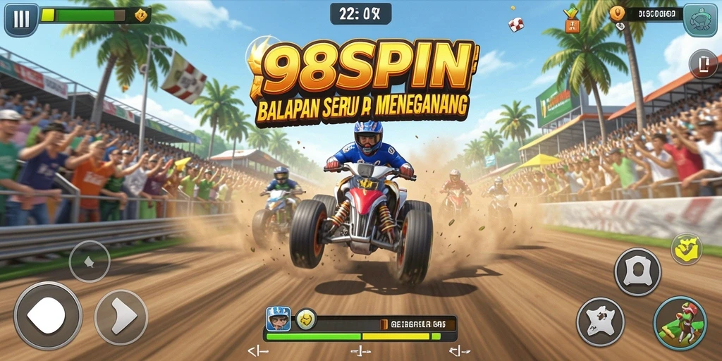 Tampilan gameplay balapan seru di 98SPIN dengan mobil berkecepatan tinggi.