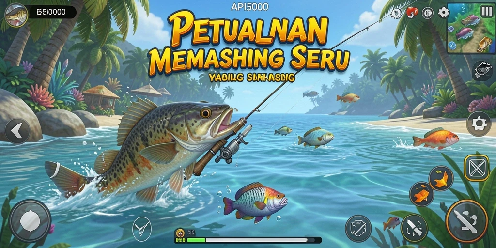 Screenshot gameplay API5000 saat menangkap ikan di danau.