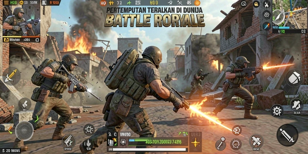 Gameplay dinamis dan seru dalam dunia Battle Royale.
