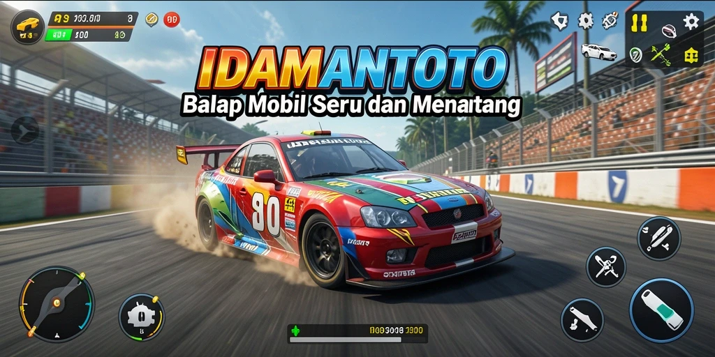 Screenshot gameplay IDAMANTOTO menampilkan balapan mendebarkan di lintasan.