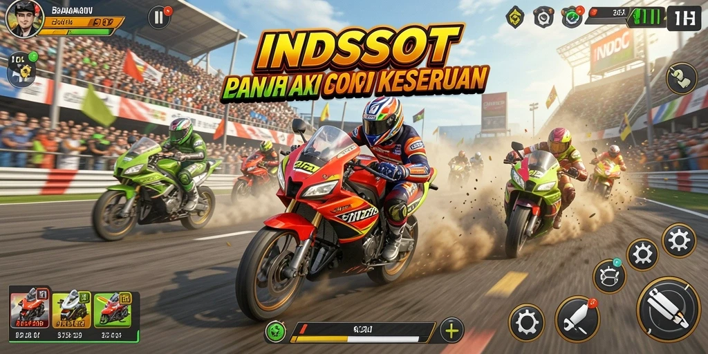 Tampilan gameplay seru dalam balapan motor di INDSLOT.