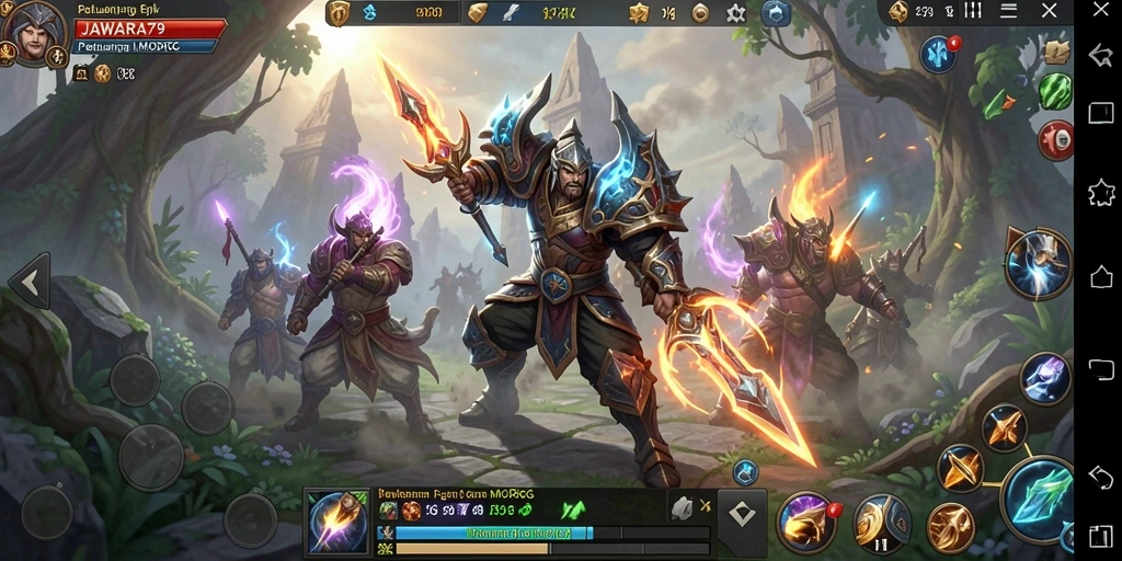 Tampilan gameplay mendalam dan penuh aksi di dunia JAWARA79.