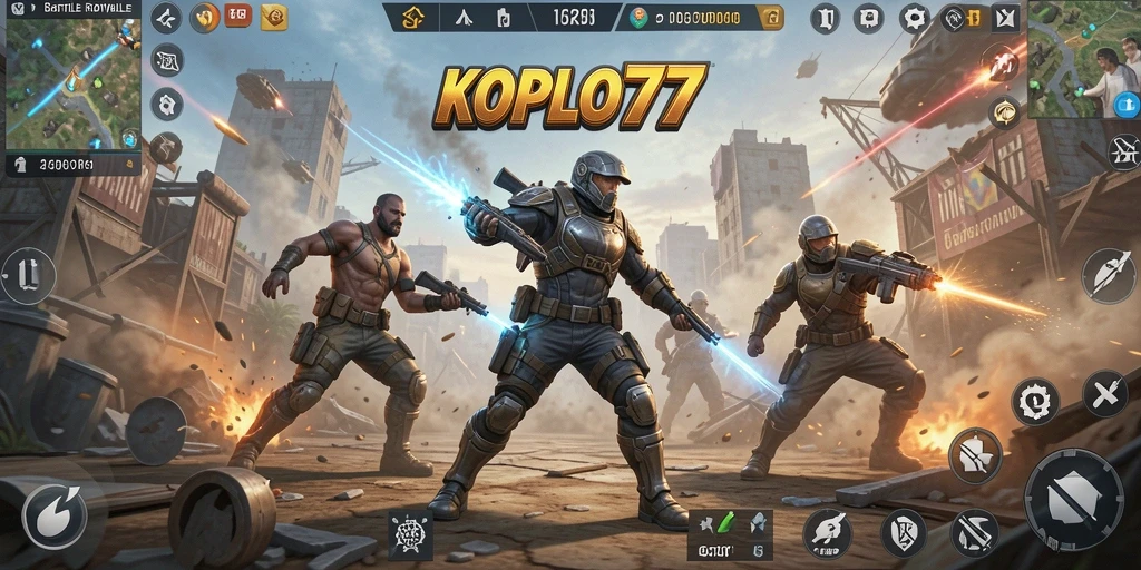 Tampilan gameplay seru di KOPLO77, penuh aksi Battle Royale.