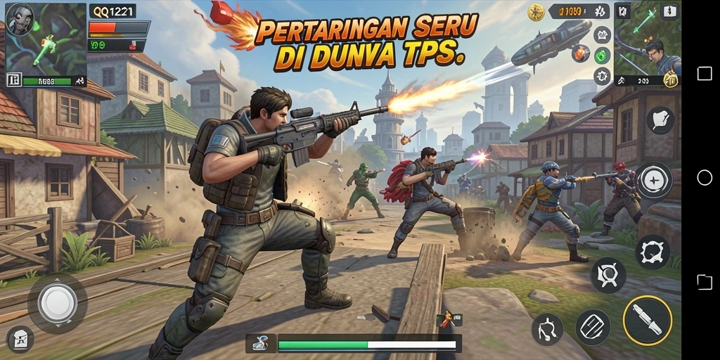 Tampilan gameplay seru di QQ1221 dengan aksi tembak-menembak intens.