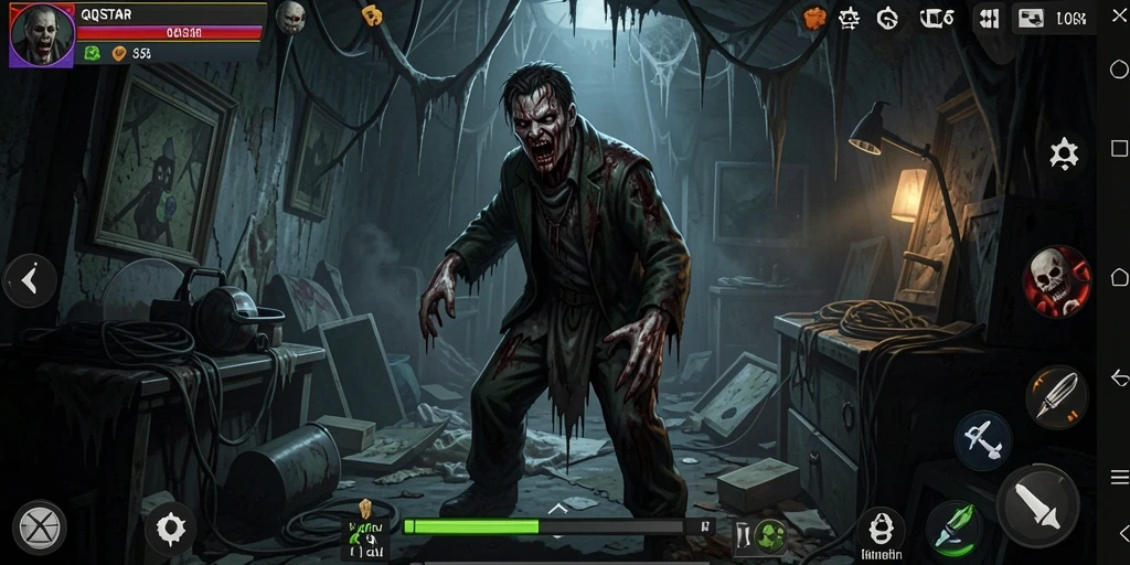 Screenshot menampilkan gameplay QQSTAR yang menyeramkan dan menegangkan.