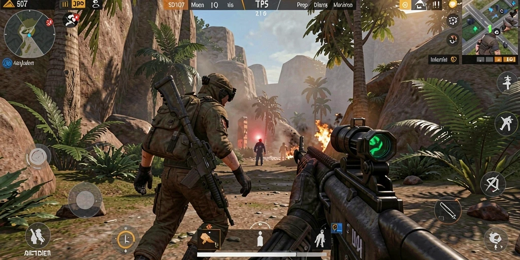 Tampilan gameplay mendebarkan dalam SD107 dengan aksi pertempuran yang intens.