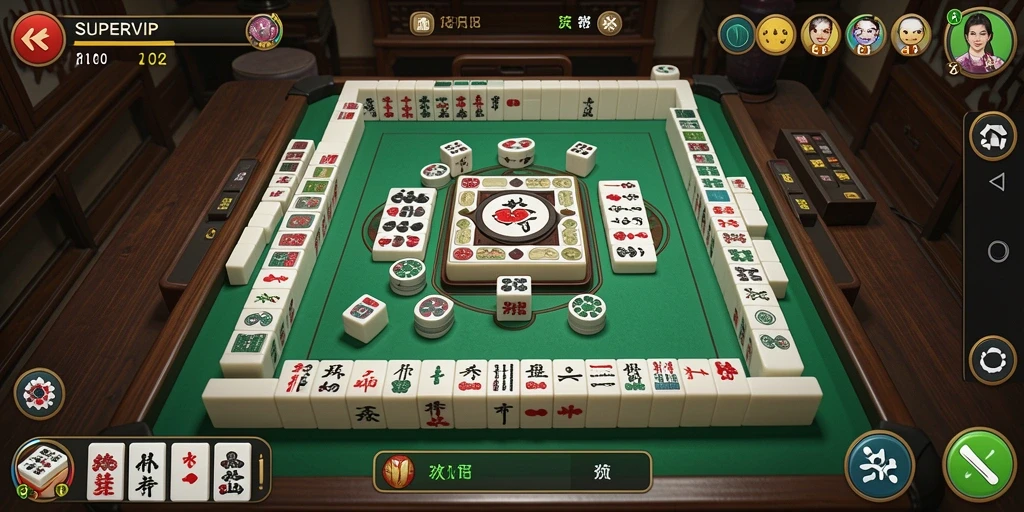 Screenshot gameplay SUPERVIP yang menampilkan ubin Mahjong yang menarik.