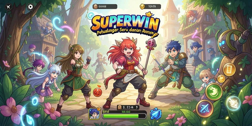 Tampilan seru dari gameplay SUPERWIN dalam dunia anime.