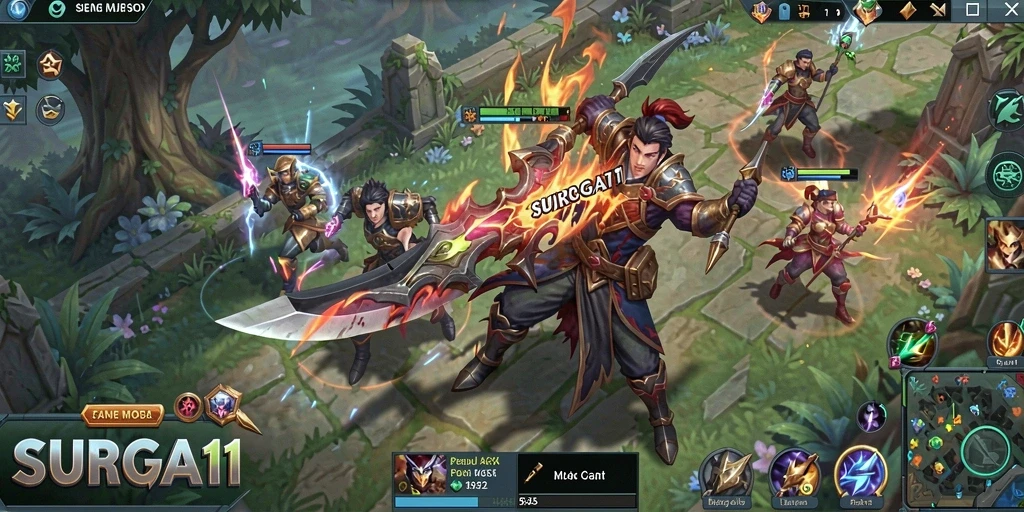 Screenshot SURGA11 menampilkan aksi seru dan strategi dalam game MOBA.